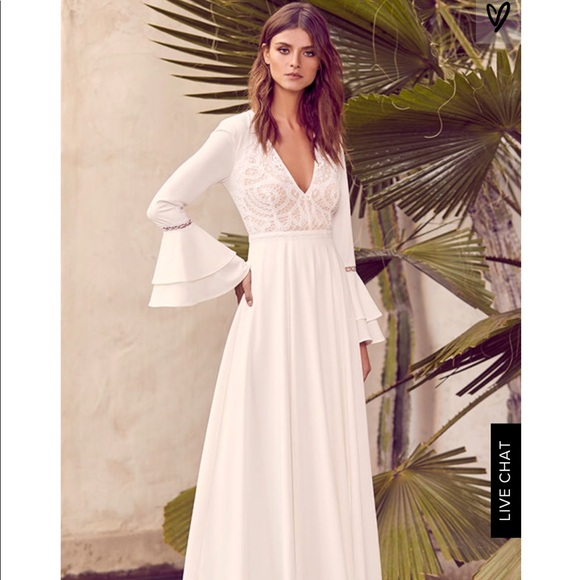 white bell sleeve maxi dress